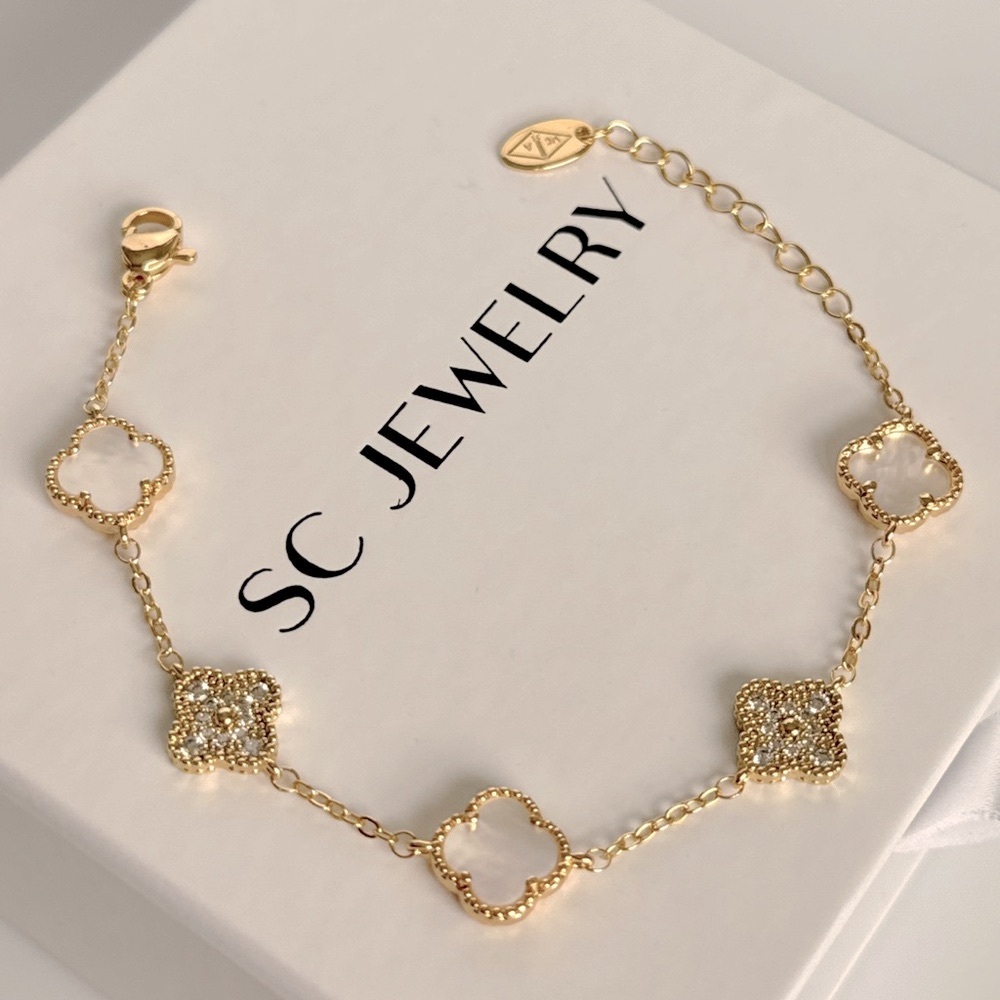 Last 3 🔥 Petite Clover Bracelet Mother of Pearl & Real Zircon Luxury Jewelry